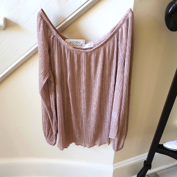 NWT Potters Pot gold shimmer off shoulder blouse SZ L - Picture 1 of 5